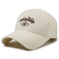 Creamy white cotton baseball cap with vintage brown WakgeRoffe embroidery on the front - Adjustable / Light Beige