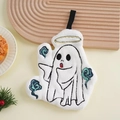 Ghost coral fleece hand towel with embroidery and hanging loop for Halloween - White Ghost