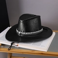 Classic black faux leather western cowboy hat with a bull skull silver emblem decoration - Adult (55-60cm) / Black
