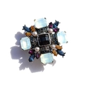 Vintage cross brooch featuring a square black gem, pearls, and colorful rhinestones - Small / Opal White
