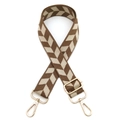 Adjustable brown and beige geometric V-pattern replacement shoulder strap with gold clips - Dark Khaki Leaves