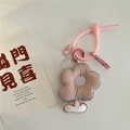Close-up of embroidered pink flower plush keychain with cloud detail and acrylic chain - Pink Floral