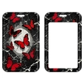 Black marble ID card holder with red butterfly pattern and transparent window - Red/Black Marble Butterfly Card Holder