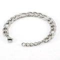 Polished silver Figaro link bracelet in stainless steel with adjustable lobster clasp - Steel Color (2.5*9.5*18+3mm)