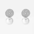 Eleganti orecchini in acciaio argento con pavé di zirconi e una grande perla bianca pura - Stile Argentato (PD3198)