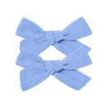 Set of two light blue cotton linen bow hair clips for girls with a minimalist design - Bow Hair Clips Set / Light Blue