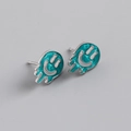 Macro shot of melting smiley face stud earrings with green enamel and 925 silver finish - 925 Silver / Starry Blue (Platinum)