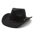 Chapeau de cowboy en laine noire avec ceinture en similicuir marron et boucle métal - M (56-58cm) / Noir