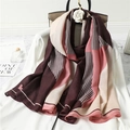 Fashionable cotton linen scarf with brown, pink, and beige stripes and heart patterns - 180x90cm / Brown & Pink Heart (YM61-3)