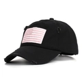 Distressed black baseball cap featuring a pink and white American flag embroidery - One Size / Black Pink