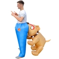 Funny inflatable dog biting blue pants costume for adults with built-in air pump - Dog Bites Butt / One Size