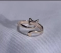 Adjustable golden cat ring with cute ears and tail design on striped fabric - Rose Gold Cat Head Ring