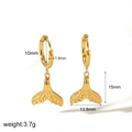 Gold stainless steel whale tail drop earrings with dimensional specifications and weight - Fish Tail Pendant Style (TE6808)