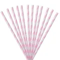 Pink and white striped paper straws set for birthday party decorations and tableware - Pink Straw