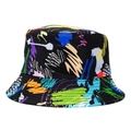 Unisex black bucket hat with colorful abstract graffiti print for sun protection - M (56-58cm) / Colorful Abstract Graffiti (01)