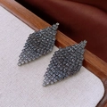 Leaf shaped zircon tassel earrings in dark grey finish with rhinestone embellishments - Black Dark Grey Leaf Shape Rhinestone (40#)