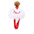 Detail of red knitted pet Christmas hat with white mesh lace and golden sequins - Gold Pompom Lace Hat