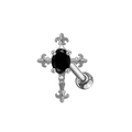 Détail macro du piercing de nombril en acier argenté avec croix et gemme noire ovale - Style Croix en Pierre Ovale Noire Argent (ER3072106)