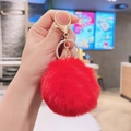 Porte-clés pompon en fausse fourrure rouge de 8 cm avec mousqueton doré - Pompon Rouge + Fermoir Doré