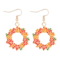 Enamel autumn maple leaf earrings in gold finish featuring vibrant fall colors - Enamel Maple Leaf Wreath