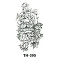 Black and white peony sketch tattoo sticker TH-395 with intricate floral line art - Th-395 / 210*148mm