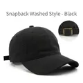 Classic black washed cotton baseball cap with adjustable metal buckle closure - Snap Buckle Washed Style / Black