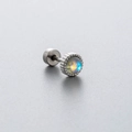 Surgical steel screw back stud earring with iridescent rainbow moonstone and bead border - Round Bezel Beaded Iridescent Gemstone Style (A85-1#)