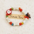 Colorful Jingdezhen ceramic and wooden bead bracelet with star and apple charms - Color Wood White Bone (1200-03)