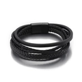 Bracciale multistrato in pelle nera intrecciata da uomo con chiusura magnetica in acciaio - Chiusura Nera (KB144030-KFC) / 21cm