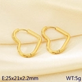 Polished gold heart hoop earrings on satin fabric, size 25x21mm and 5g weight - Heart (KE117996-KC)