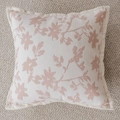 Pink and beige floral jacquard square pillowcase with elegant ruffled fringe edges - Alice Flower Pink