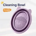 Purple silicone makeup brush cleaning bowl with textured bottom and cat ear design - Rabbit Ear Cleaning Bowl Purple