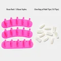 Detail of three rose red nail practice stands with a pack of ten white false nail tips - Practice Stand Set - Rose Red (3 Bases + 10 Nail Tips) / Rose Red