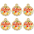 Golden LUCKY letter charms set with colorful enamel heart and star patterns - Red