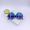 Occhiali da sole tondi bimbi con montatura strass arcobaleno e lenti blu - Montatura Blu / Lenti Blu