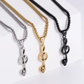 Three-color skull music note necklaces in silver gold and black on white stones - Silver-tone (With 60cm Chain)