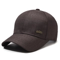 Men's casual coffee brown baseball cap with woven texture and outdoor sports metal badge - Adjustable / Coffee
