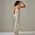 Women seamless knit sports bra and leggings set with open back design and peach lift effect - 6606 Cross Bra + Pants Set - Light Gray