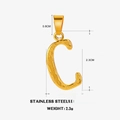 Ciondolo lettera C in acciaio inossidabile dorato con trama corteccia e misure - Lettera C - Oro