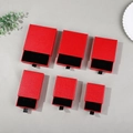 Set of luxury red drawer jewelry gift boxes with black flocking insert in various sizes - Bright Red Linen