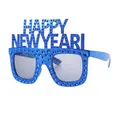 Blue glittery Happy New Year party glasses with blue rhinestone embellishments - Blue Square Frame New Year Glasses