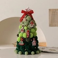 Mini green pom-pom Christmas tree with festive embroidery charms and a red bow - Gradient Green - Large With Beaded Decor (With Lights)