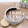 Handcrafted white woven cotton wide headband on vintage brown paper background - 3cm*14cm / Off White