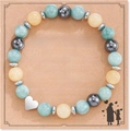 Handmade light blue and yellow beaded bracelet for granddaughter with heart charm - Heart Bracelet + To My Granddaughter Card