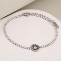 Silver stainless steel tennis bracelet with heart charm and sparkling rhinestones - Silver Heart
