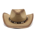 Nahaufnahme der Strohstruktur und Metallsterne am braunen Cowboyhut mit Farbverlauf - M (56-58cm) / Farbverlauf Braun Stern und Knochen Ornament Stil (3)
