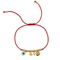 Bracciale dell'amicizia rosso intrecciato con perle dorate, malocchio, stella e ciondoli - Stile Malocchio Blu Chiaro