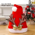 Red Christmas hat with glowing reindeer antlers and golden bow, size 28.5x39cm - Adult Velvet Large Antlers Hat Coffee