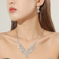Elegant silver bridal jewelry set with sparkling crystal necklace and matching earrings - Luxury Pendant Silver 2-Piece Set(DTN14026455S)