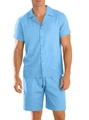 Ensemble chemise et short décontracté pour hommes en bleu clair à texture gaufrée - S / Costume à rayures / Bleu clair